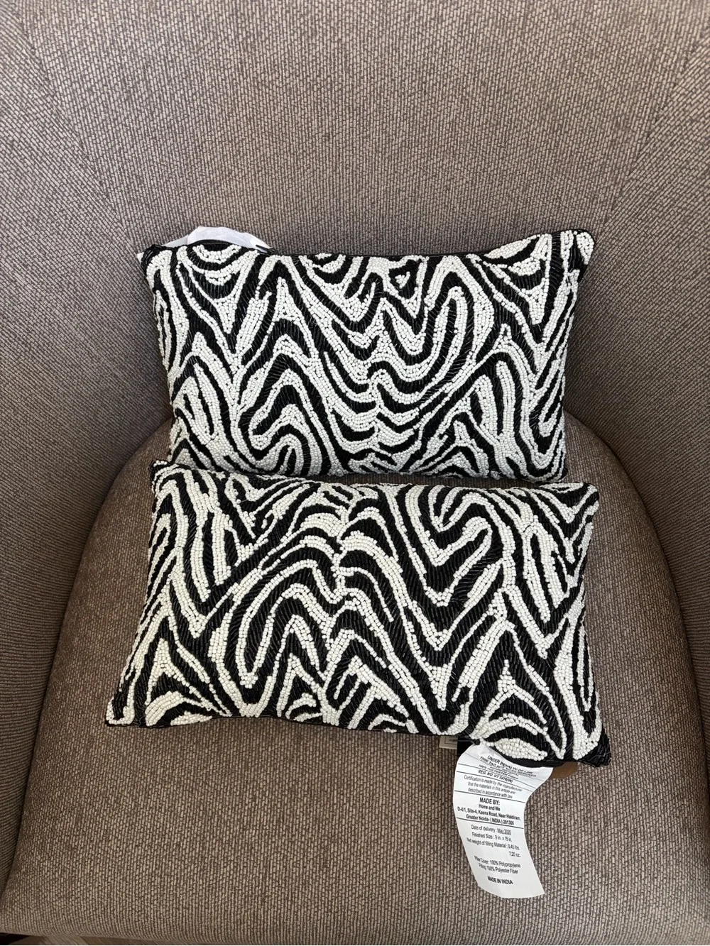 Beaded zebra print accent pillows